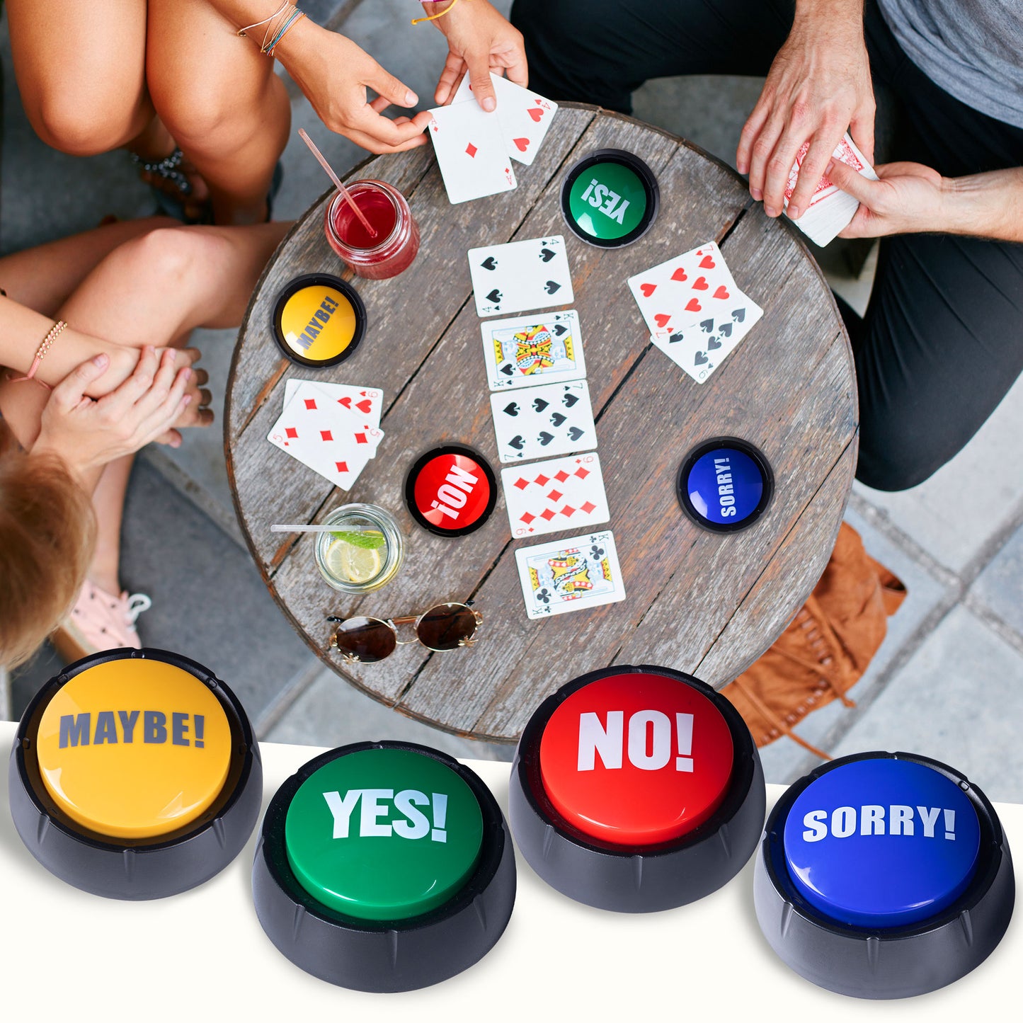 Yes & No Button and Sorry & Maybe Button with Sound 4 Pack Buzzers for Trivia Games and Family Game Answer Buzzers for Classroom Parties, Games, Office Stress Relief