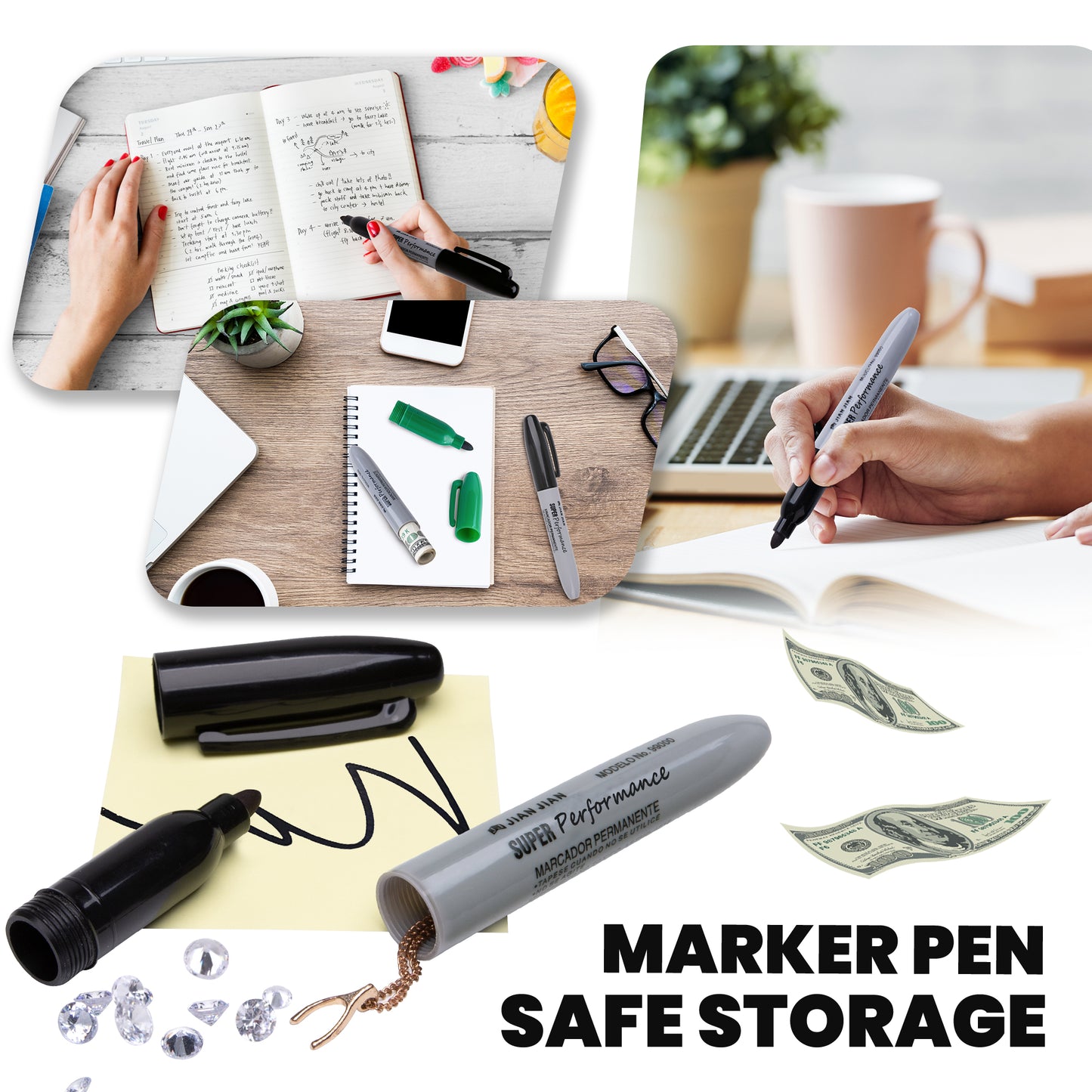 Fake Pen Diversion Safe Keep Your Valuables Secretly, Hidden Safe Storage as a Marker Pen to Hide Small Items- 2pc