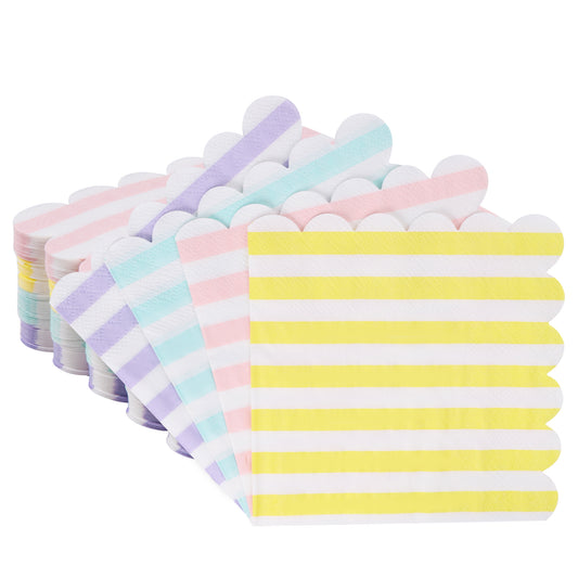 100 Pcs Cocktail Napkins Folded 5 x 5 Scalloped Napkin Gradient Color Beverage Napkins Disposable Dessert Napkins for Birthday Party Supplies Wedding