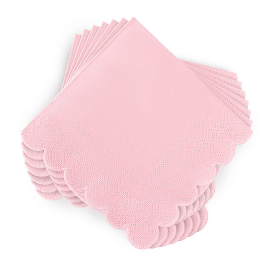 100 Pcs Cocktail Napkins Scalloped Edged Dessert Napkins Folded 5 x 5 Inches Pink Disposable Napkins for Dinner Wedding Birthday Party