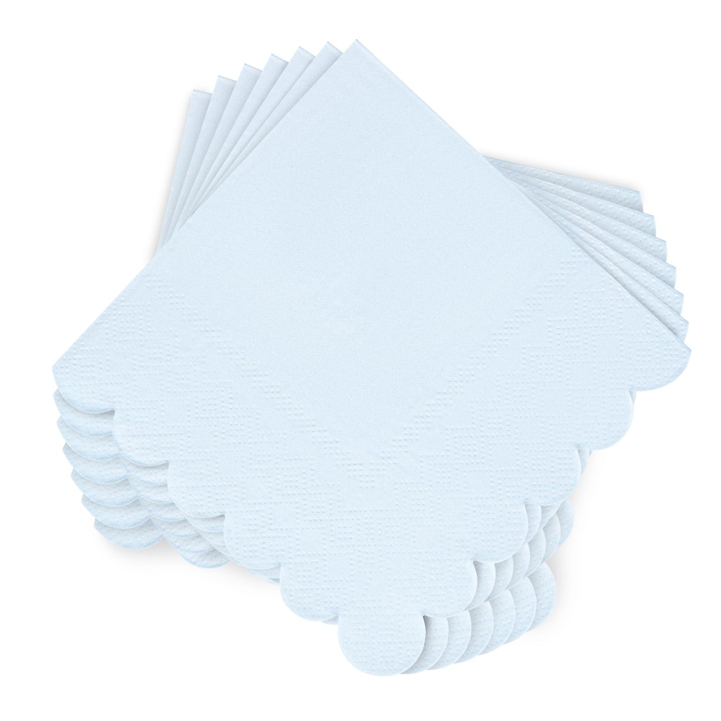 100 Pcs Light Blue Napkins Scalloped Edged Dessert Cocktail Napkins Folded 5 x 5 Inches Disposable Napkins for Dinner Wedding Birthday Party