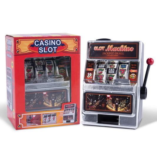 Slot Machine(4.8 * 6.8 inch) Lucky Sevens Family Slot Machines for Adults Without Win Sound Desktop Casino Games Toy & Practical Coin Piggy Bank for Adults - 1 Pack