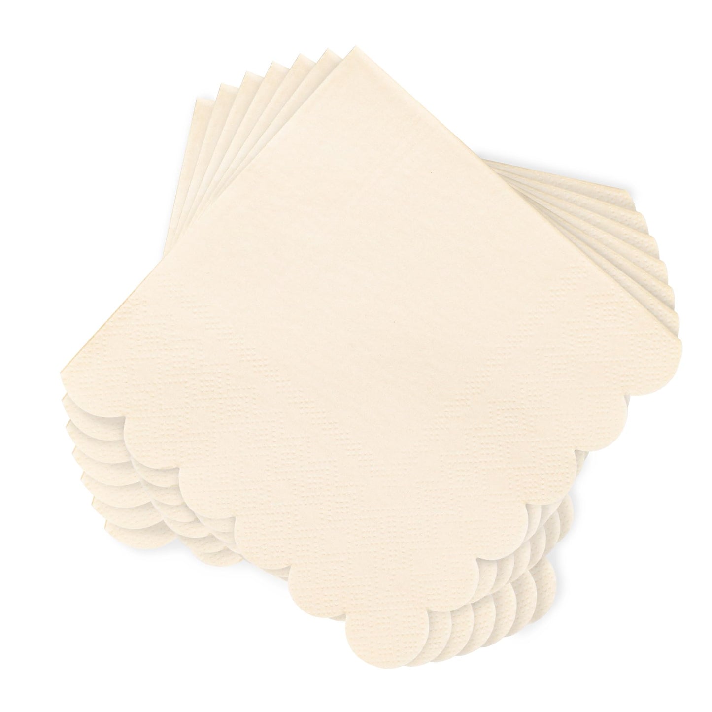 100 Pcs Milky White Napkins Scalloped Edged Dessert Cocktail Napkins Folded 5 x 5 Inches Disposable Napkins for Dinner Wedding Birthday Party