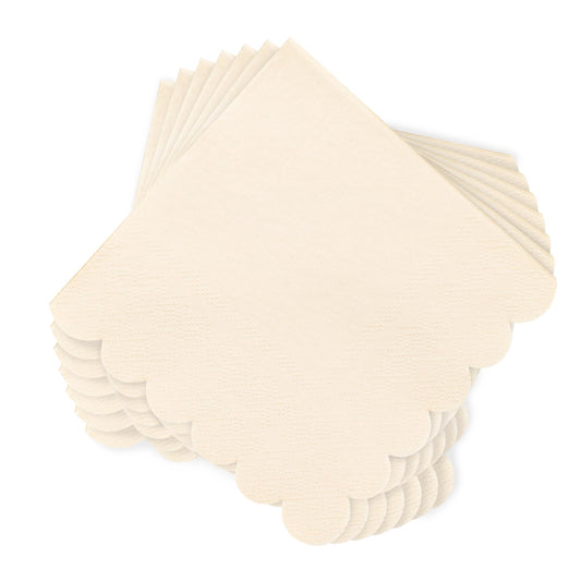 100 Pcs Milky White Napkins Scalloped Edged Dessert Cocktail Napkins Folded 5 x 5 Inches Disposable Napkins for Dinner Wedding Birthday Party