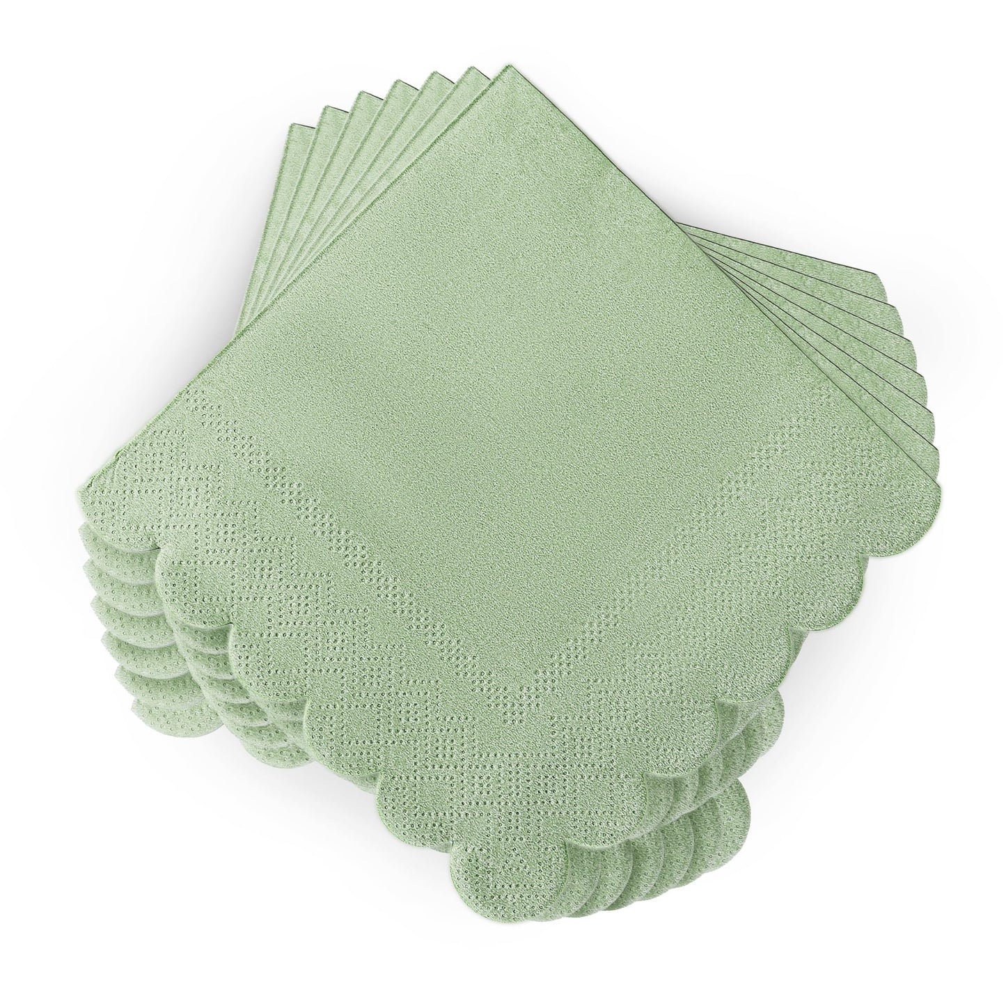 100 Pcs Sage Green Napkins Scalloped Edged Dessert Cocktail Napkins Folded 5 x 5 Inches Disposable Napkins for Dinner Wedding Birthday Party