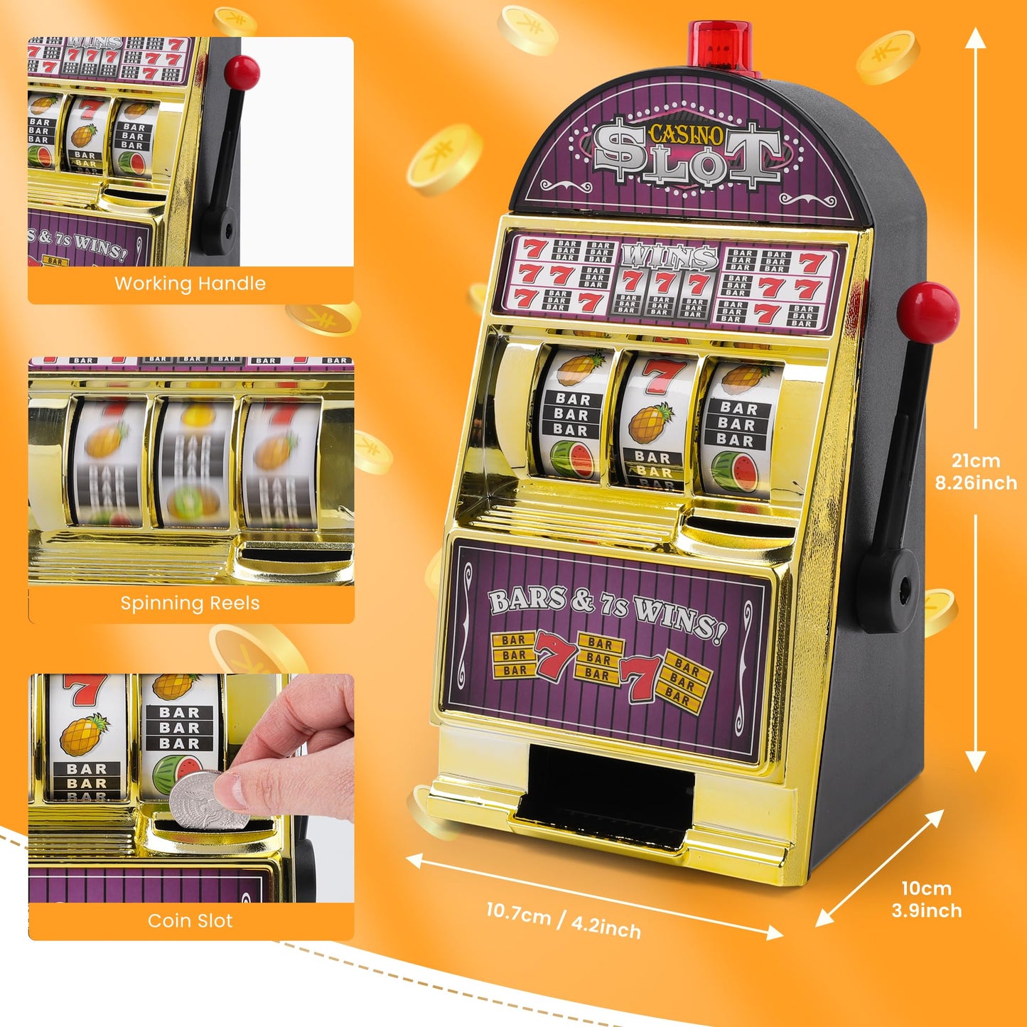 Slot Machine Money Bank for Adults, Lucky Seven Casino Games Toy Piggy Bank with Flashing Lights and Jackpot Sounds for Party and Family-Purple