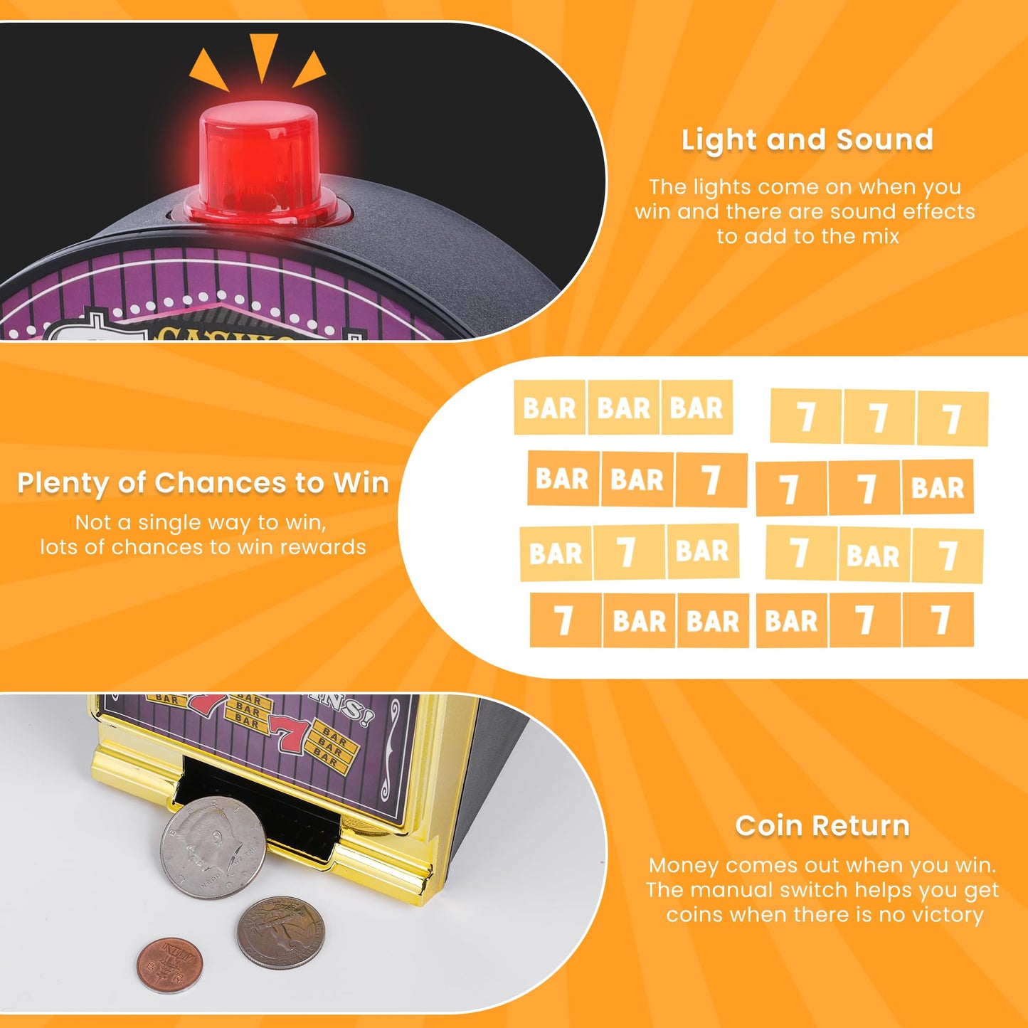 Slot Machine Money Bank for Adults, Lucky Seven Casino Games Toy Piggy Bank with Flashing Lights and Jackpot Sounds for Party and Family-Purple