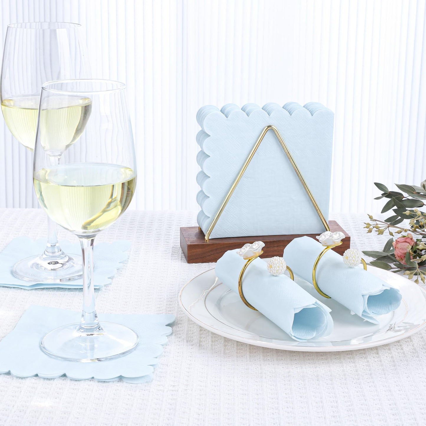 100 Pcs Light Blue Napkins Scalloped Edged Dessert Cocktail Napkins Folded 5 x 5 Inches Disposable Napkins for Dinner Wedding Birthday Party