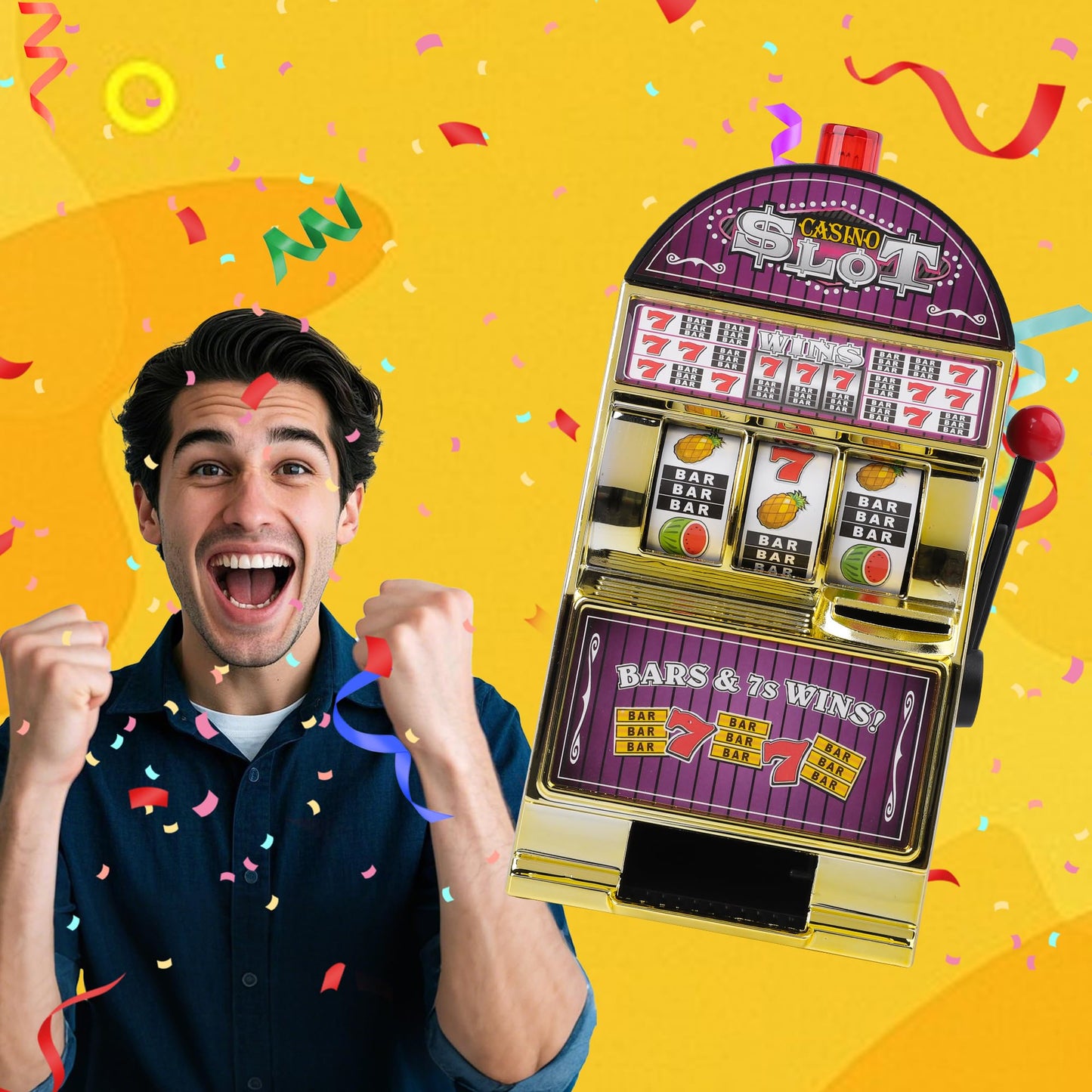 Slot Machine Money Bank for Adults, Lucky Seven Casino Games Toy Piggy Bank with Flashing Lights and Jackpot Sounds for Party and Family-Purple